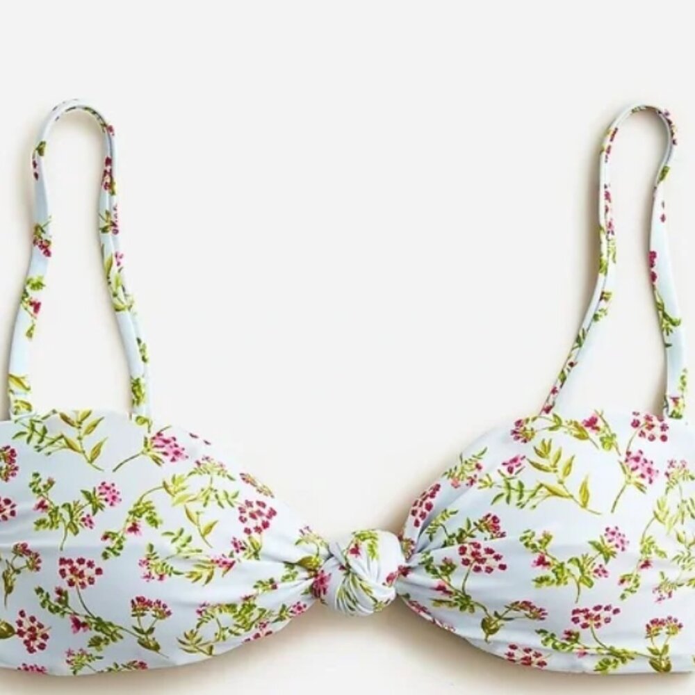 J. Crew cloud meadow blue floral Knot bandeau bikini‎ top